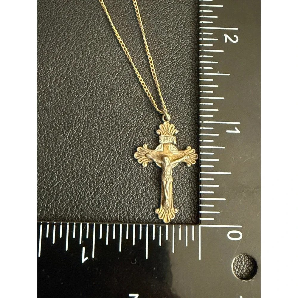 Vintage Cross Necklace Sterling Silver Gold Filled Crucifix 18